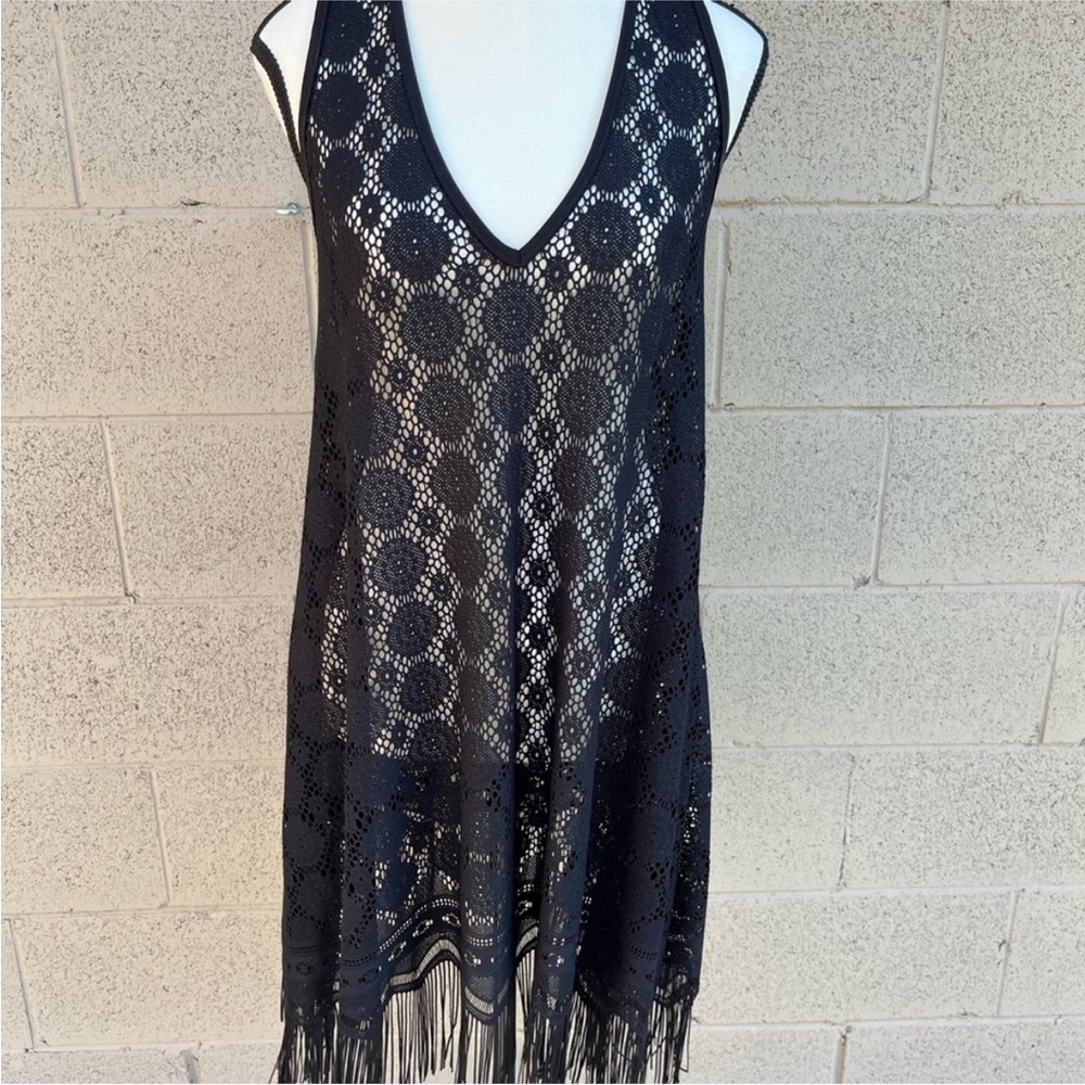 Jordan Taylor Black Crochet V‑Neck Fringe Swim Coverup - Picture 5 of 6